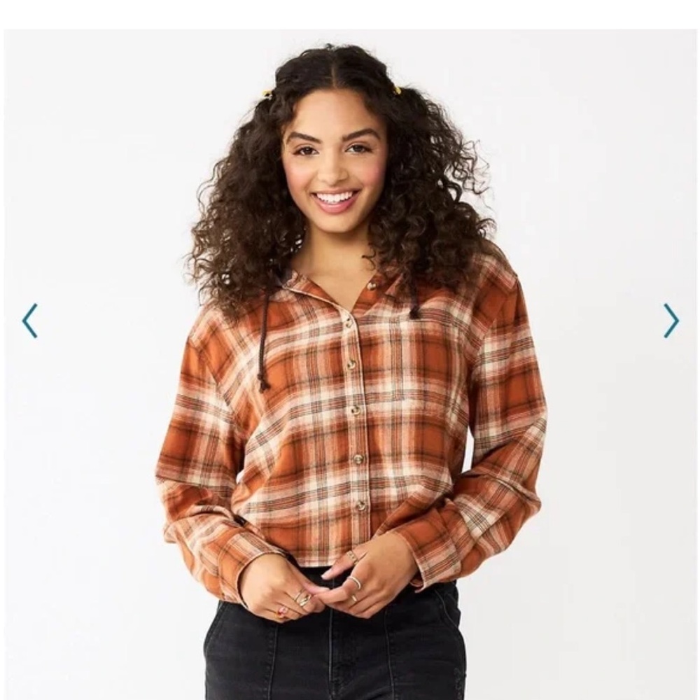So Orange Plaid Flannel Button Up